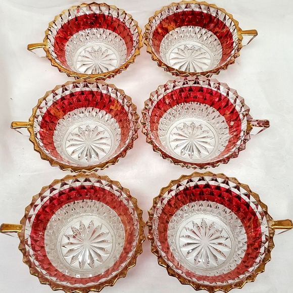 Mid Century Modern INDIANA GLASS Diamond Point ruby berry/dessert bowl set - Picture 8 of 11